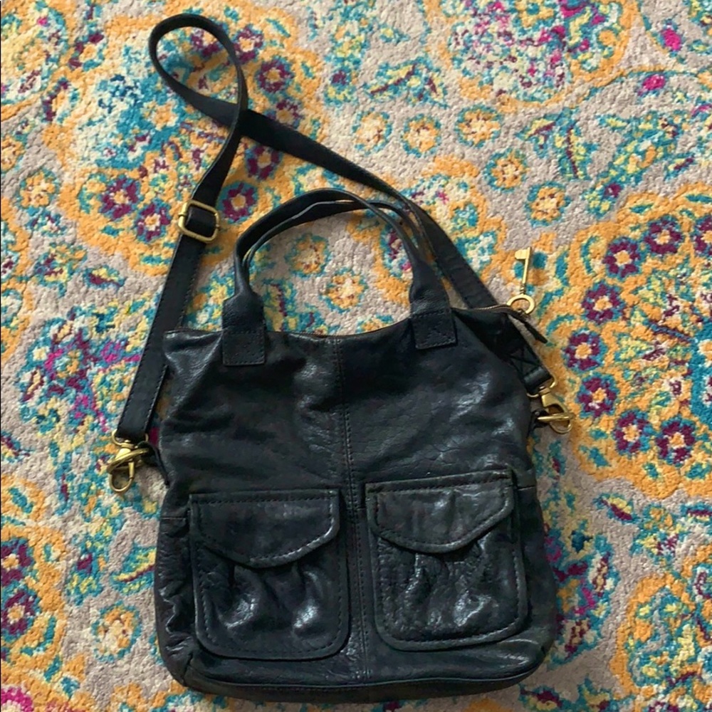 Fossil leather fold over crossbody bag